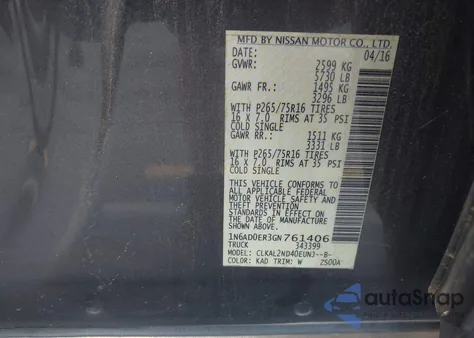 2016 Nissan Frontier Desert Runner z USA, uszkodzony, nr VIN 1N6AD0ER3GN761406